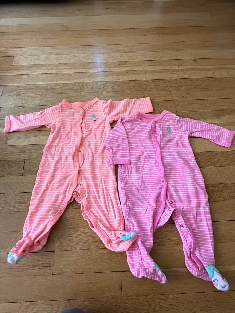 Carter's Coral and Pink Striped Footed One-Piece Set